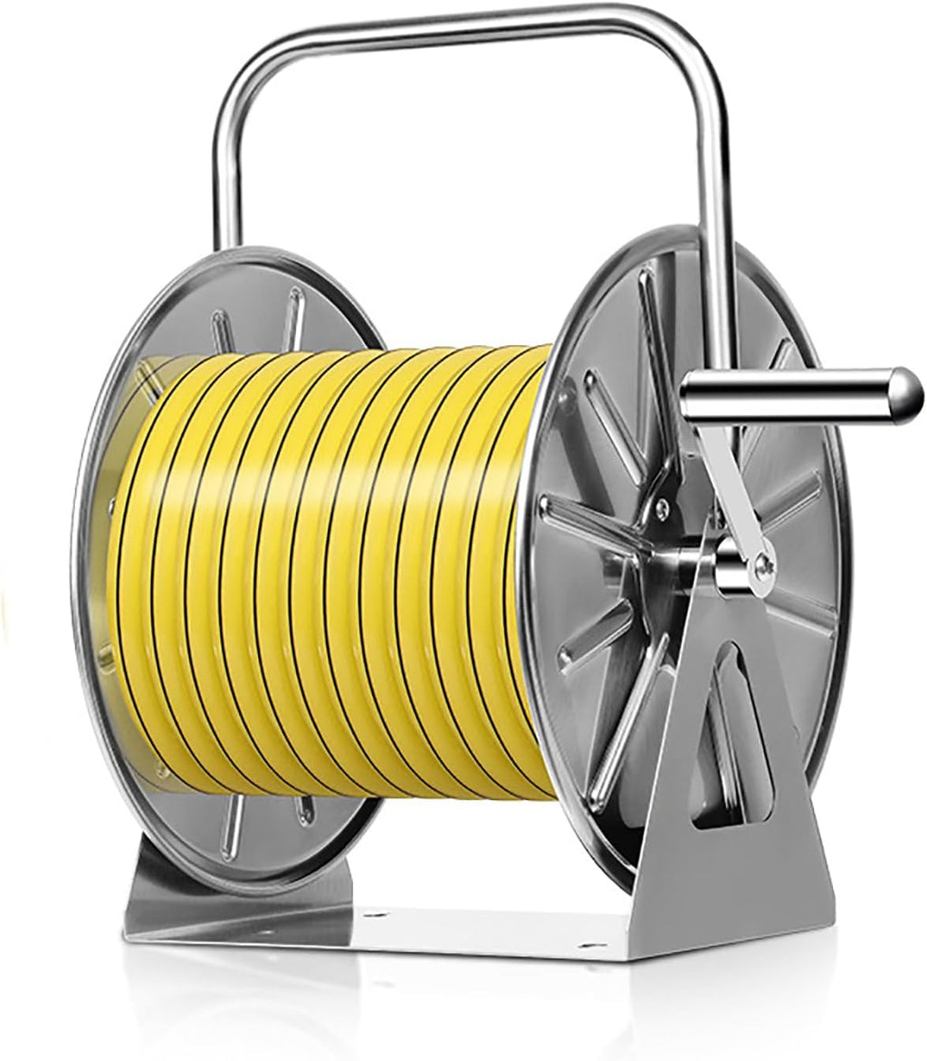 Stainless Steel Garden Hose Reel Cart for Watering Plants and Lawns, Portable Watering Car Wash Water Pipe Storage Rack, 131Ft of 1/2 Capacity