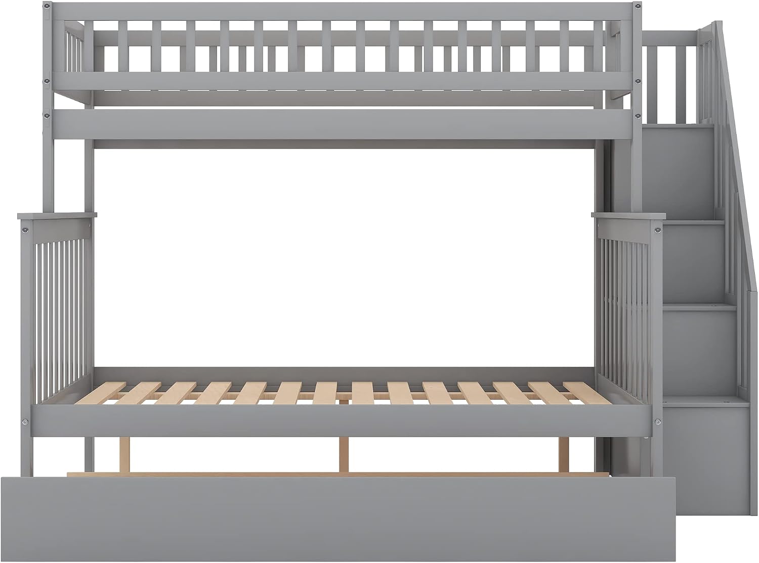 Harper & Bright Designs Bunk Beds Twin Over Full Size, Solid Wood Bunk Bed with Trundle for Kids