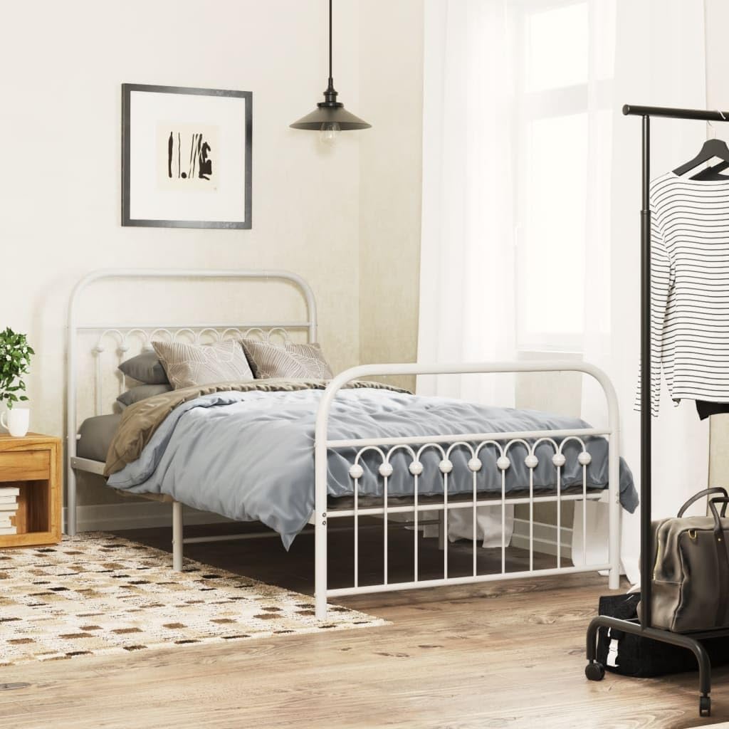 White Steel Twin Bed Frame Modern Rectangular Design with Sturdy Metal Construction and Breathable Material for Enhanced Comfort
