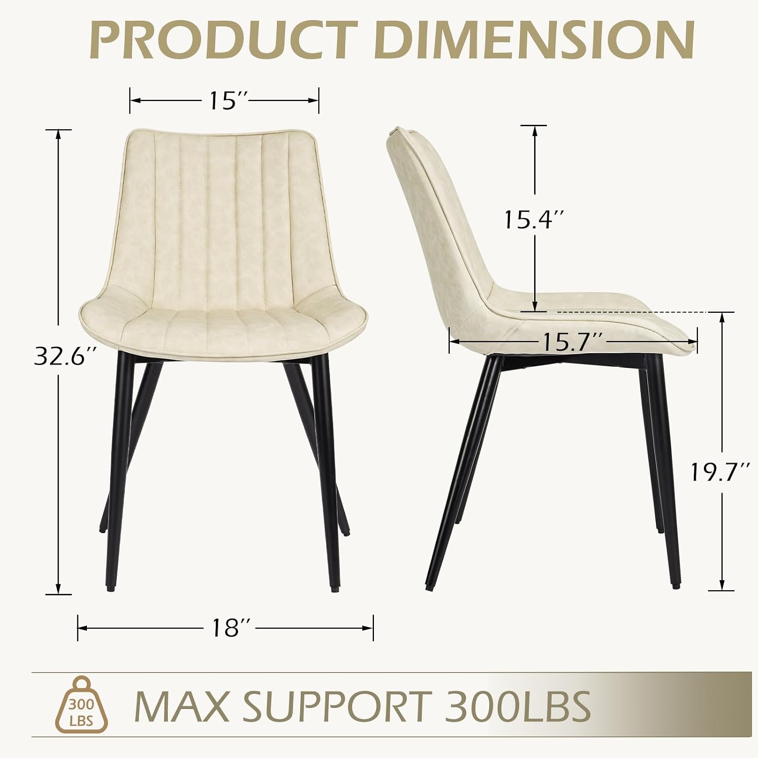 ECOTOUGE Dining Chairs Set of 4, Comfy Faux Leather Kitchen Chairs with Metal Legs, Mid Century Modern Chair for Bedroom, Living Room, Beige