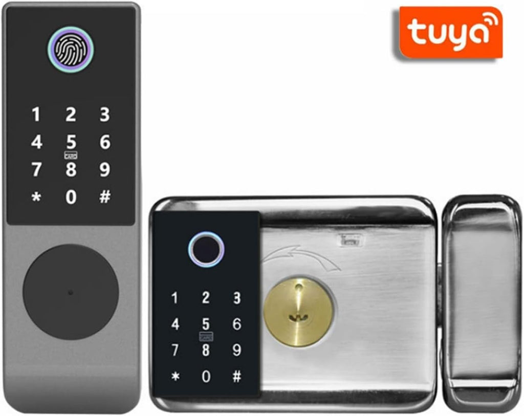 Tuya Wifi Double Side Fingerprint Smart Waterproof Electronic Lock Outdoor Gate Digital Password Remote APP Home Rim Lock Fingerprint /Password /IC Card / APP / Mechanical Key Suitable Door Thickness: