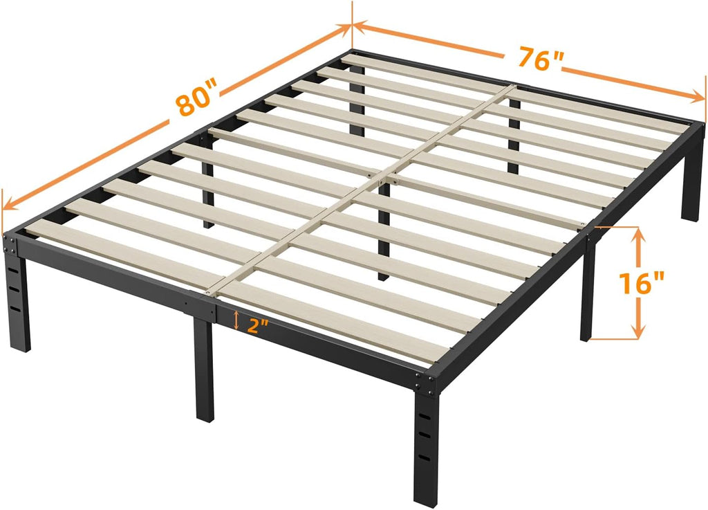 ZIYOO King Size Bed Frame, 16 Inch High 3' Wide Wood Slats Metal Platform, Heavy Duty 3500 lbs Support, No Box Spring Needed Mattress Foundation, Noise Free, Non-Slip, Simple Assembly