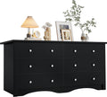 YESHOMY 58'' Dresser for Bedroom, 6 Drawer Dressers, Wood Storage Organizers Units, Hallway,Office(Black)