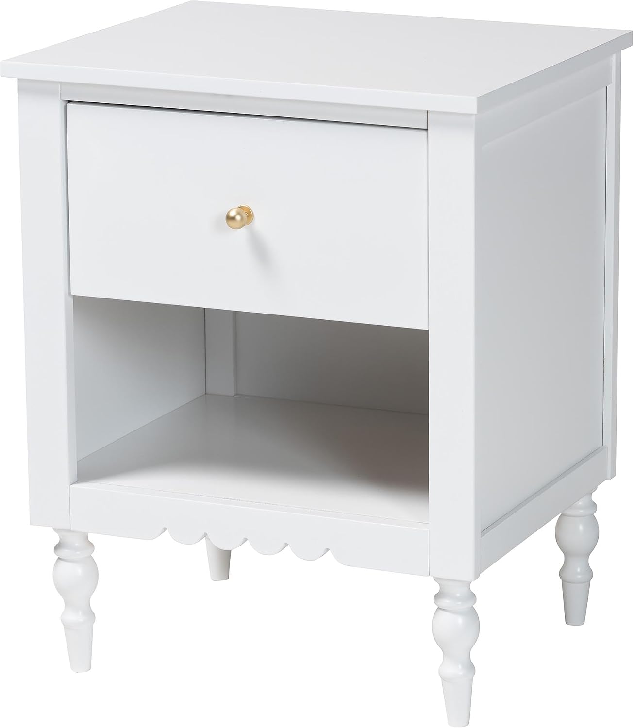 Baxton Studio Roni White Wood 4-Piece Full Bedroom Set with Scalloped Edges