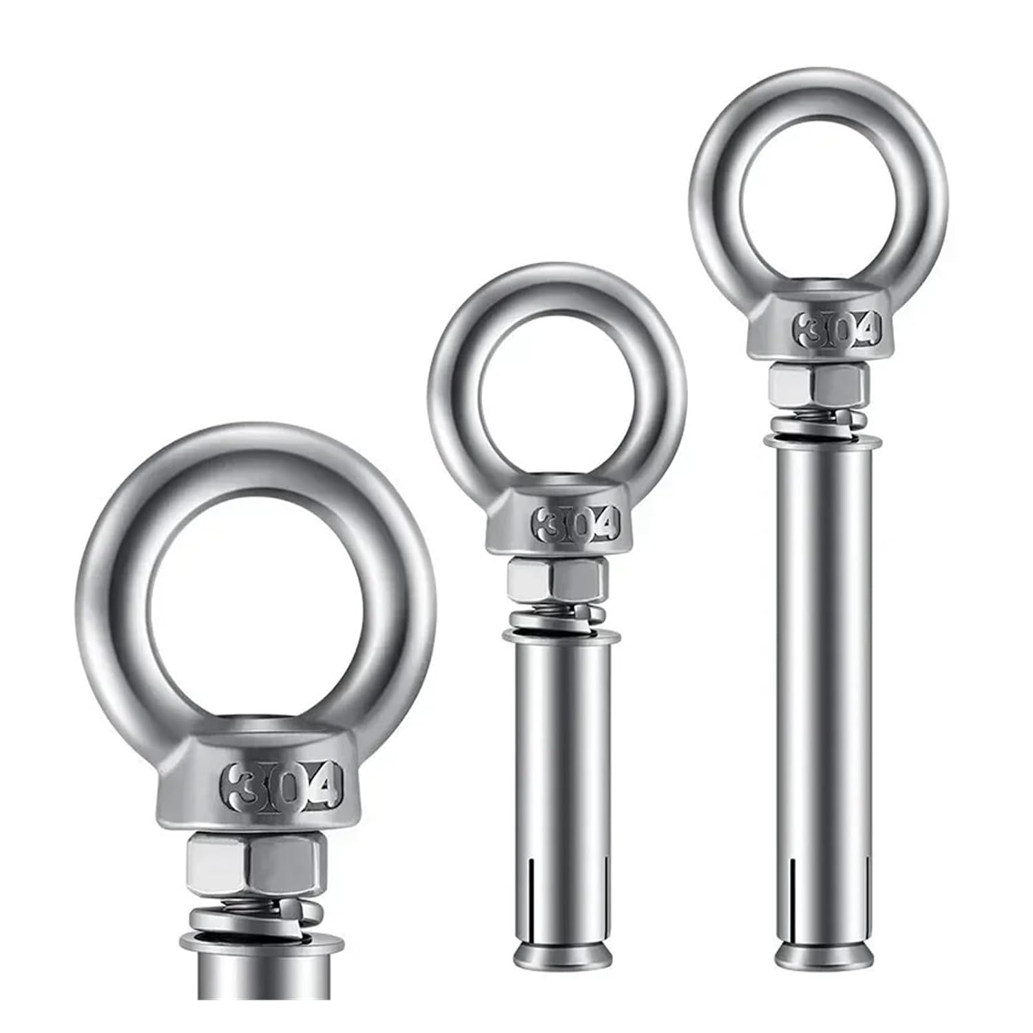 Anchor Bolts,Expansion Bolt, 5Pcs Stainless Steel Universal Ring Expansion Screw Sleeve Anchor Concrete Eye Bolt Installation Artifact Long Hook(M12*150MM)