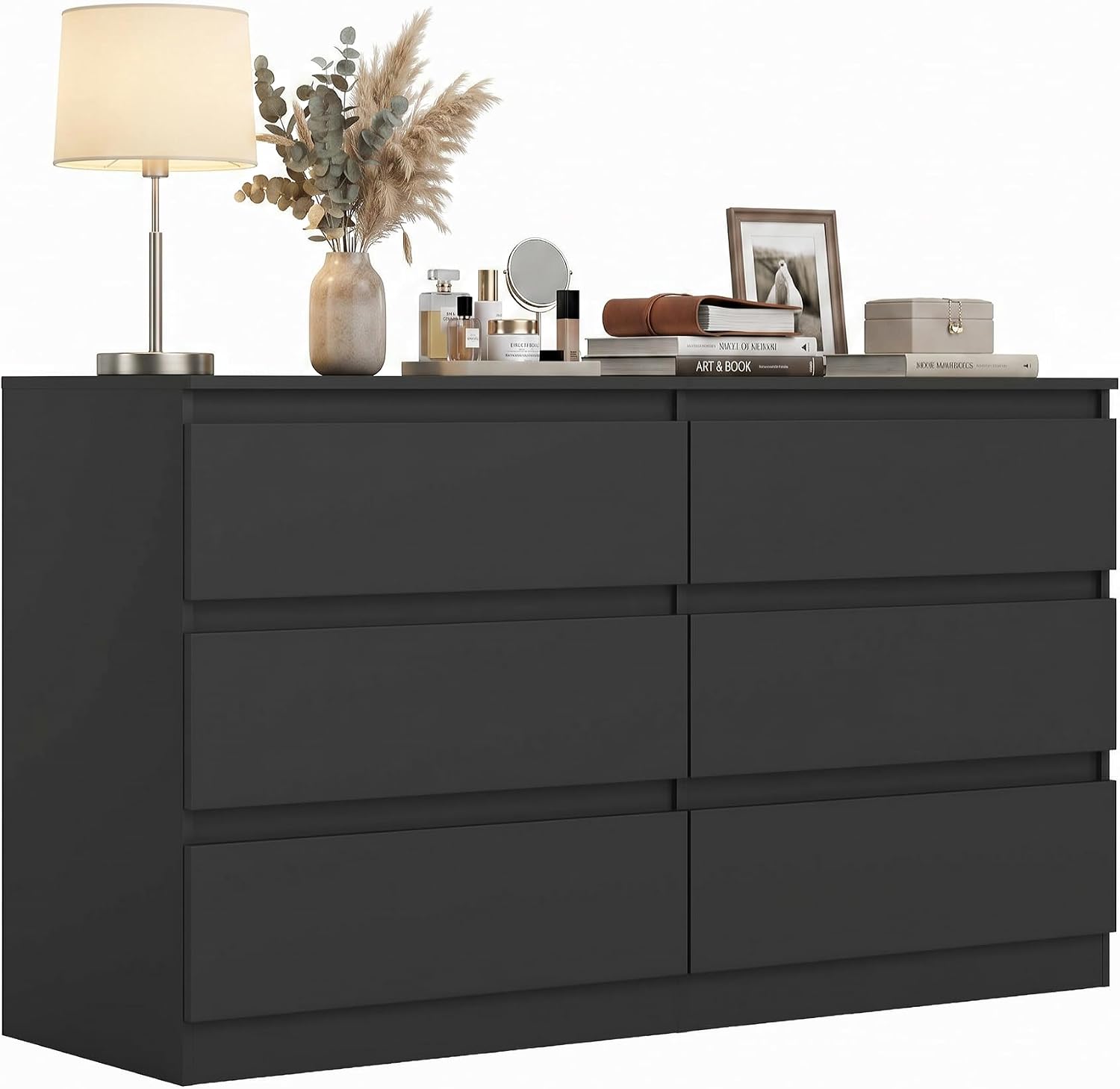 Black 6 Drawer Dresser for Bedroom, Modern Deep Drawer Dresser,Wide Chest of Drawers for Bedroom,Wood Storage Organizer Furniture,TV Dresser for Living Room