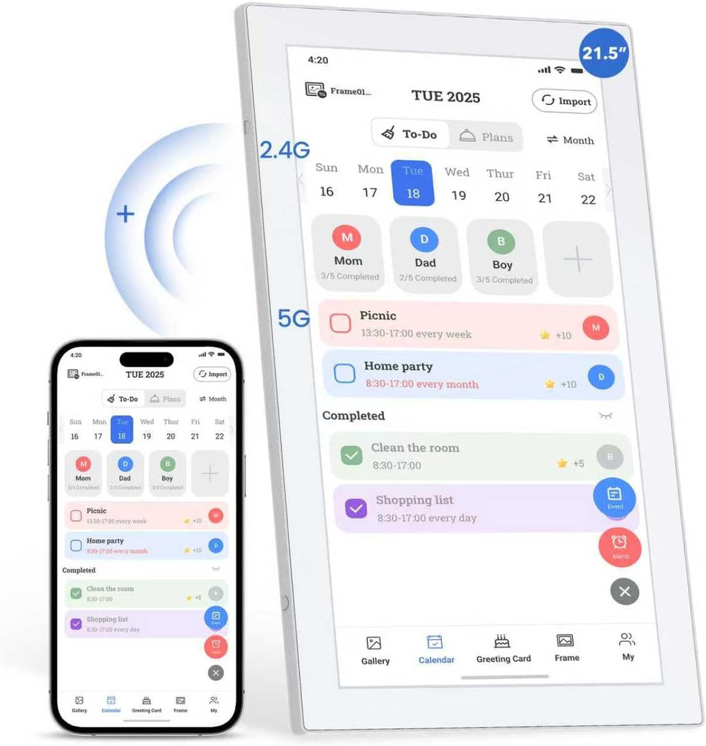 Digital Calendar Smart Planner, Electronic Calendars with 21.5 in Touch Screen Interactive Chore Chart for Family Schedule Photo Share, APP Phone Sync, WiFi Meal Planners Wall & Desk Mountable