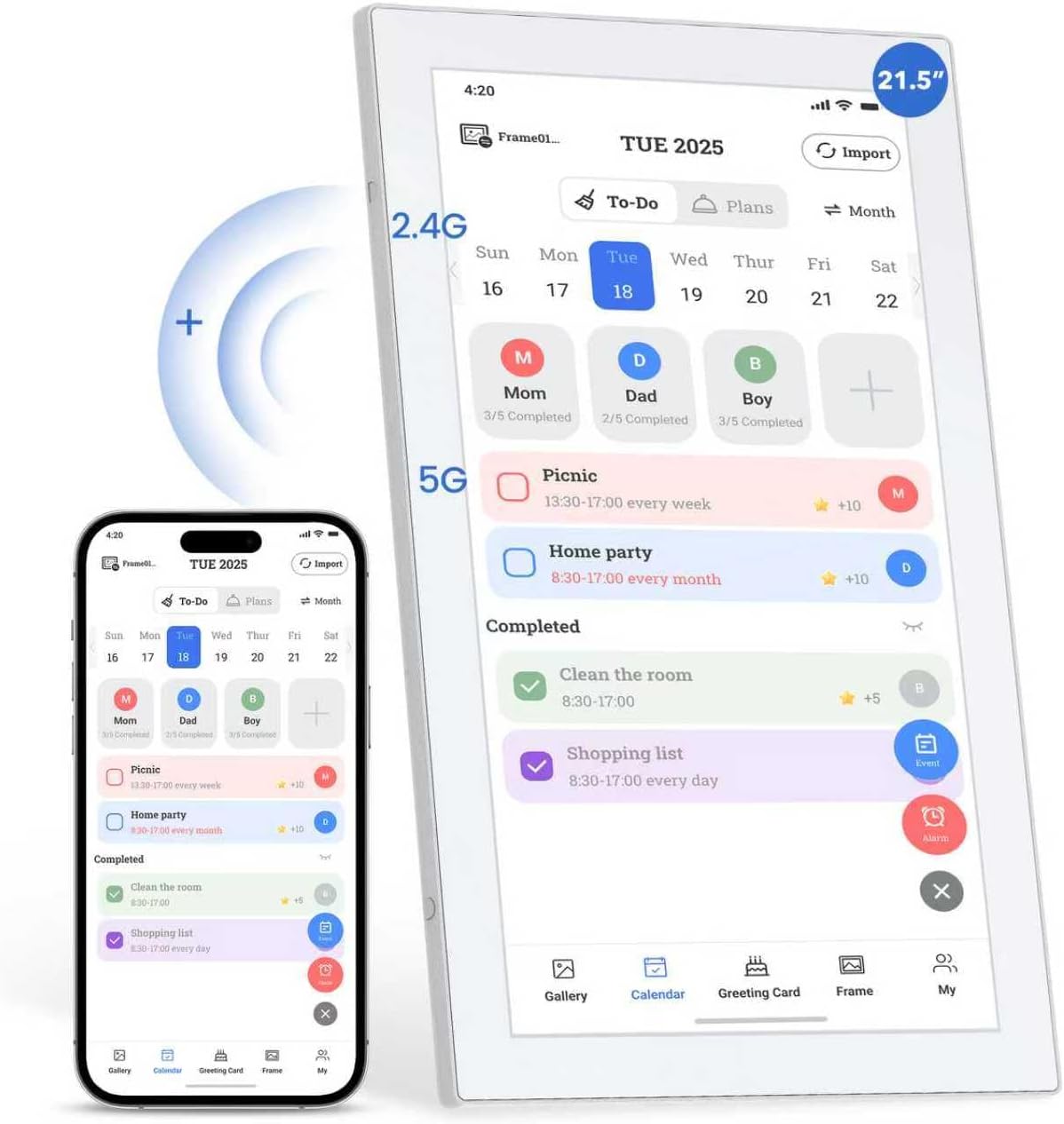 Digital Calendar Smart Planner, Electronic Calendars with 21.5 in Touch Screen Interactive Chore Chart for Family Schedule Photo Share, APP Phone Sync, WiFi Meal Planners Wall & Desk Mountable