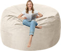 5FT Bean Bag Chair with Ultra Soft Velvet Cover Bean Bag Sofa with Memory Foam Bean Bag Chairs with Large Size Lazy Sofa for Dorm Office Living Room Bedroom Beige 5'
