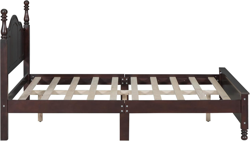 JIVOIT Wood Full Bed Frame with Headboard and Footboard, Retro Style Platform Bed with Wooden Slat Support, Solid Wood Foundation, Full Size Wooden Bed Frame