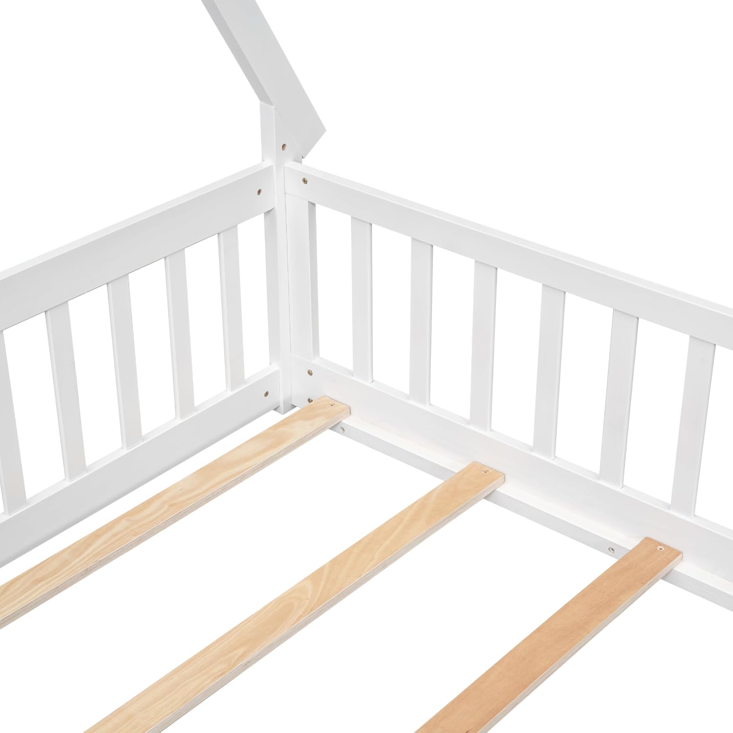 Bellemave Full Size Tent Floor Bed for Kids,Montessori Floor Bed with Door and Guardrails,Wood Floor Bed with Slats,Teepee Bed for Girls Boys(Full,White)