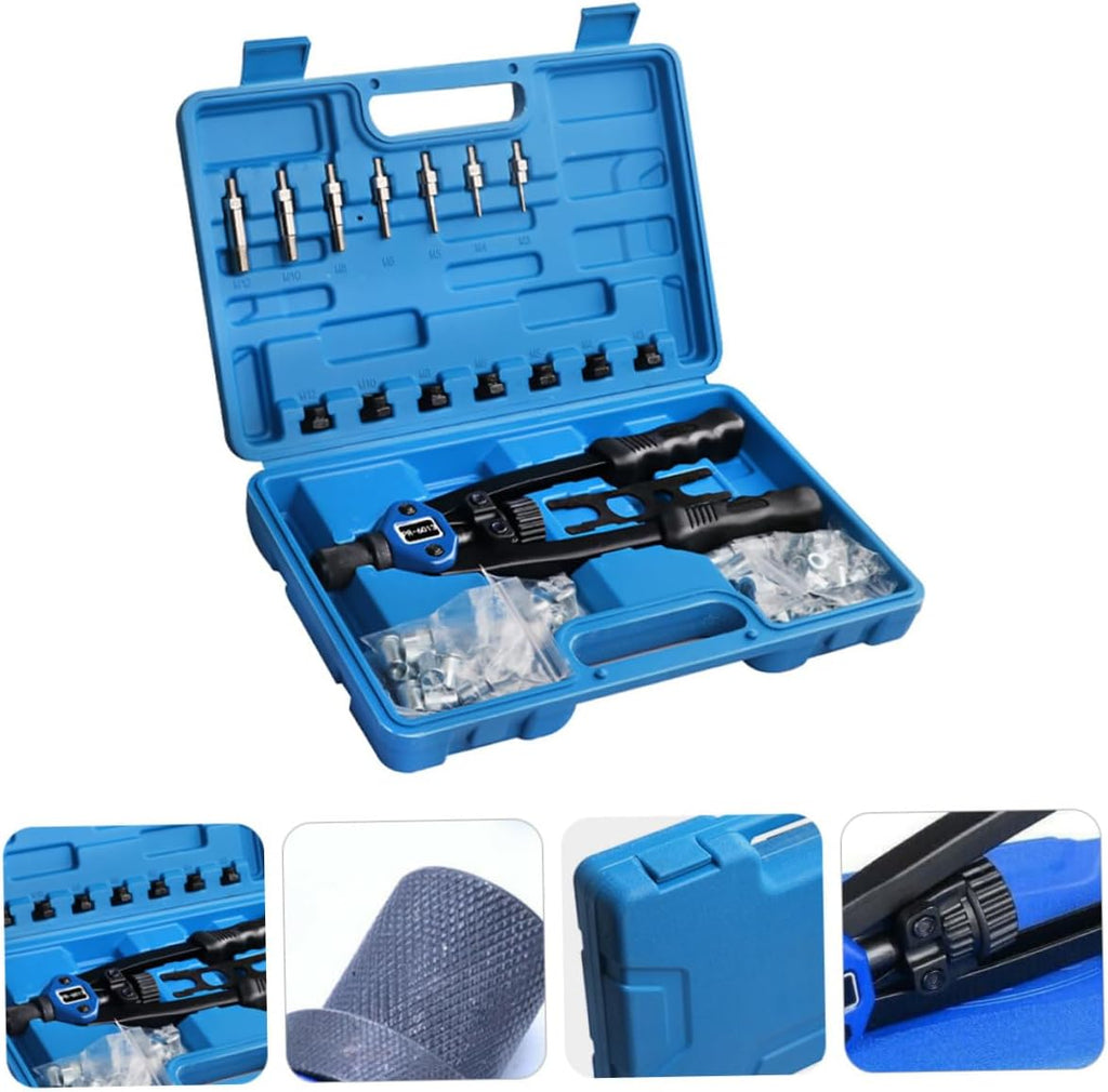 SHINEOFI 140pcs Manual Rivet Nut Tool Kit M3 to 12mm Threaded Insert Setter with Portable Plastic Case for Automotive Repair and Workshop Use