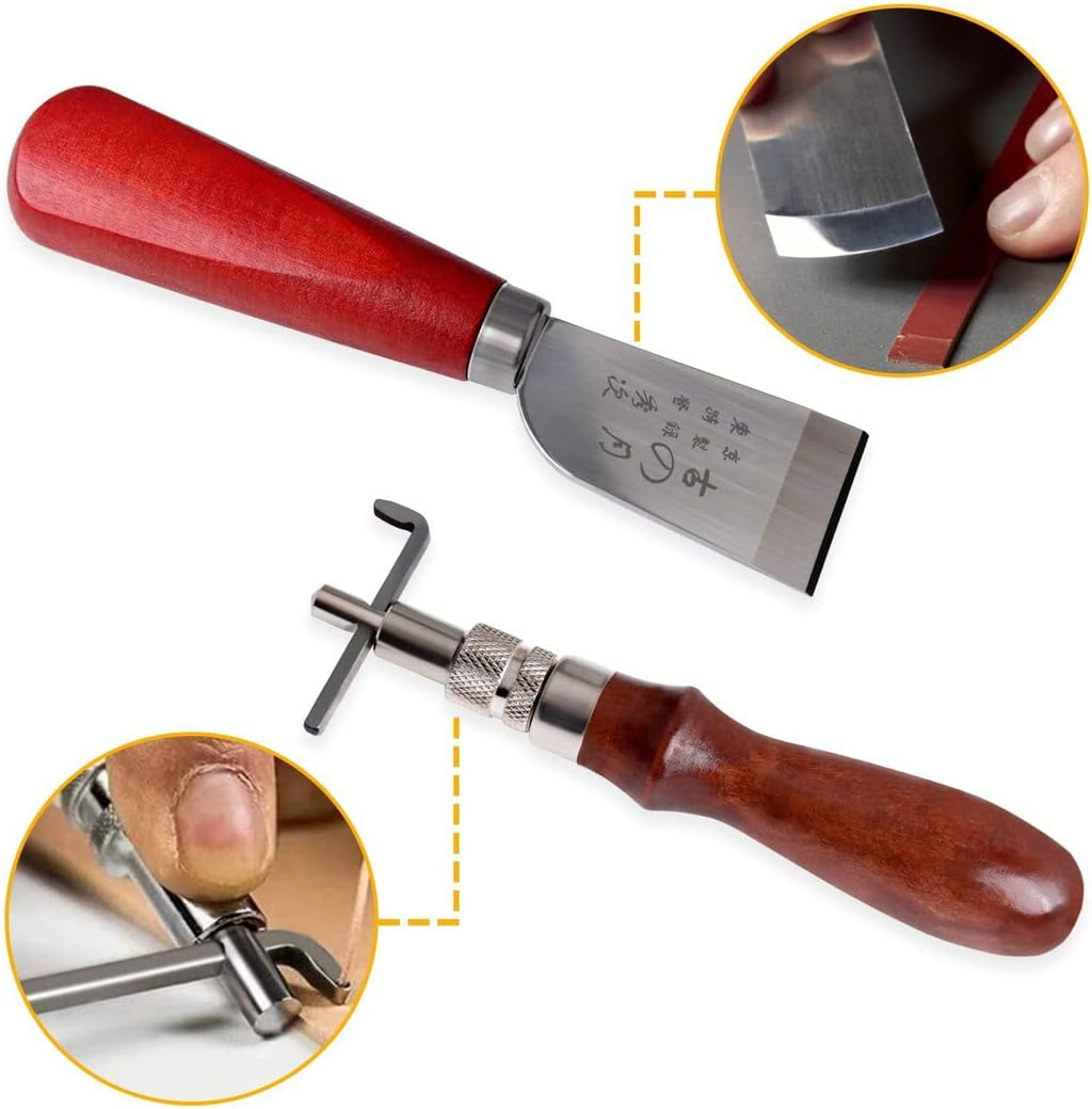 18-Piece Leather Craft Starter Kit with Hand Tools - DIY Leatherworking Hobby Set for Beginners