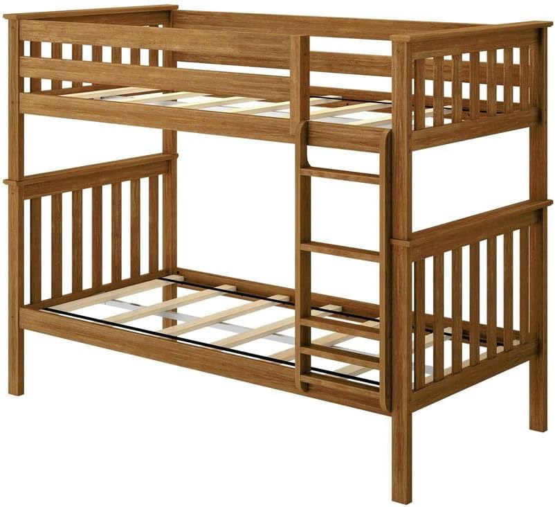 Max & Lily Bunk Bed Twin over Twin, Solid Wood Bunk Bed Frame with Ladder for Kids, 14' Safety Guardrails, Easy Assembly, No Box Spring Needed, Pecan
