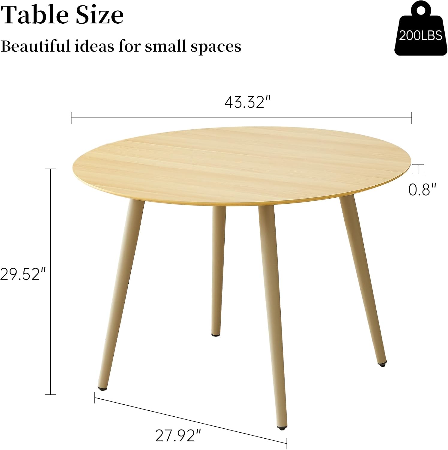 HIPIHOM 43.3 Inch Cream Round Dining Table for 4, Space-Saving Dinette Perfect for Kitchen Dining Living Room(Cream Table)