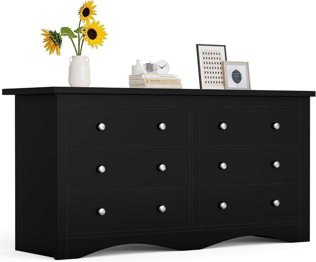 Furmax Dresser for Bedroom, 6 Wood Dresser, Chest of Drawers, for TV up to 65 inch, TV Stand Storage Chest of Drawers for Hallway Entryway (Black)