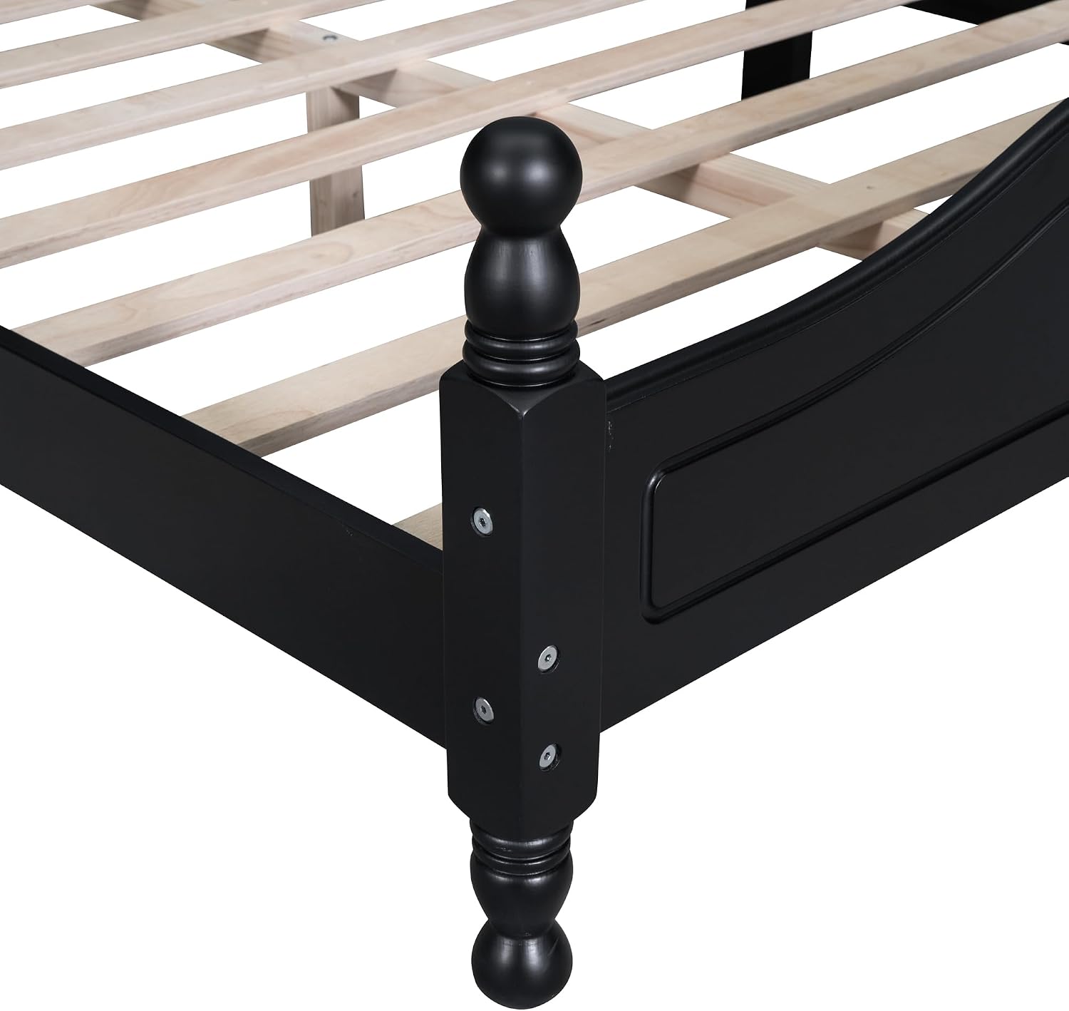 JIVOIT Retro Style Platform Bed with Headboard and Footboard, Full Size Wood Platform Bed Frame with Wooden Slat Support, Solid Wood Foundation, No Box Spring Required (Black,4,Full)