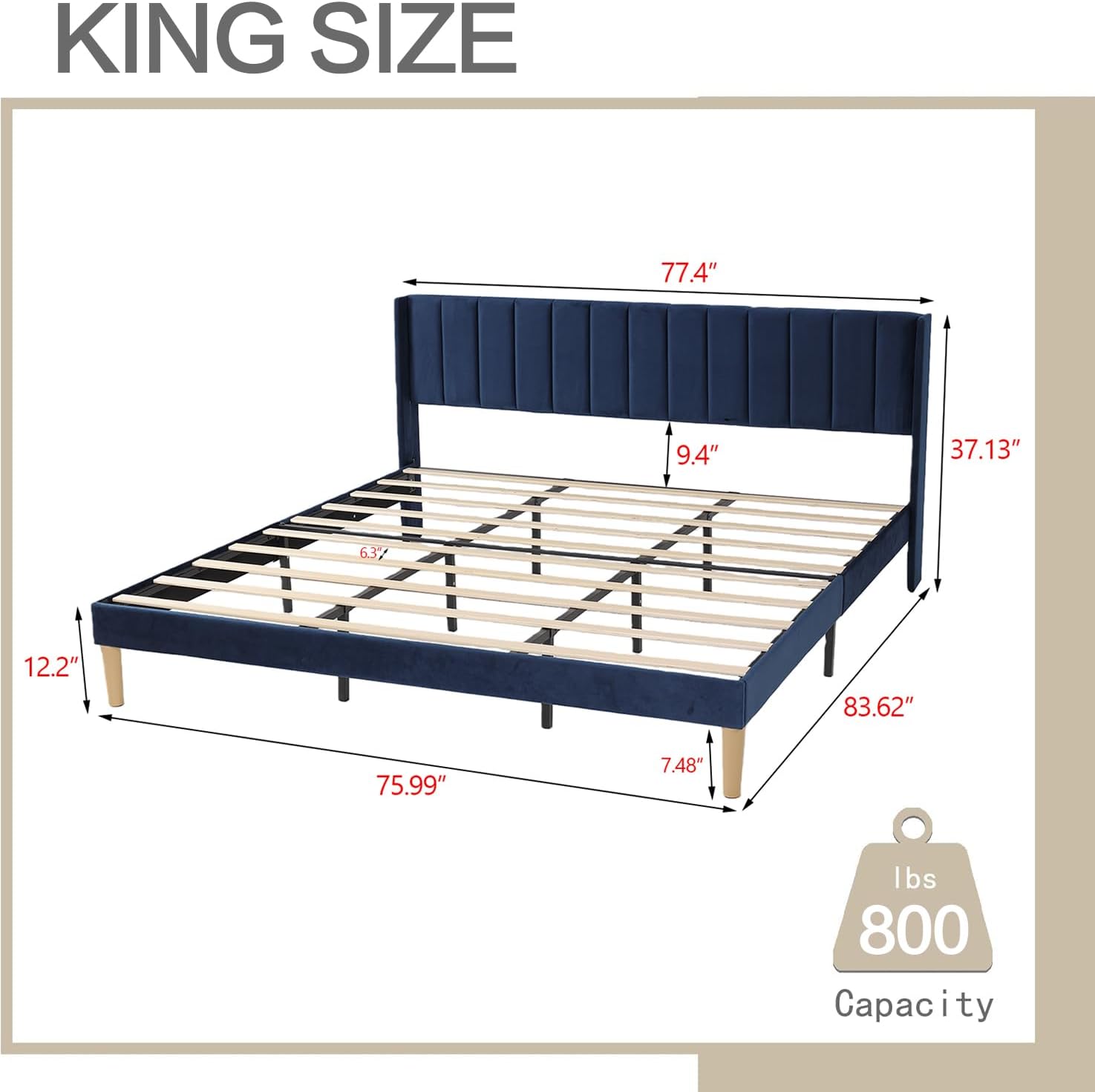 AGARTT Upholstered Platform Bed Frame King Size with Headboard and Footboard/Wooden Slats Support/No Box Spring Needed/Easy Assembly,Blue Velvet