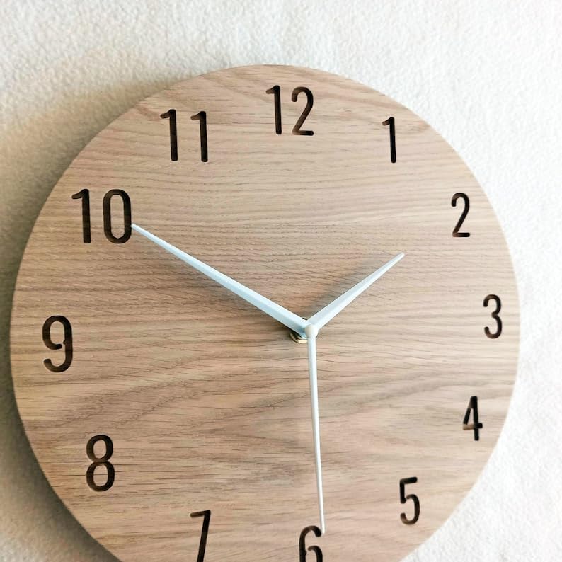 Modern Clock, Natural Oak Wood Clock, Wooden, Wall Clock, Minimalist Clock, Silent Clock Handmade Home and Office Decor Clock (30 Inch)