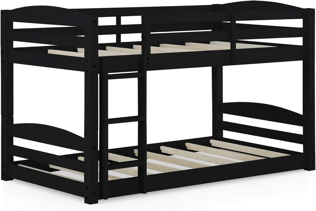 DHP Phoenix Twin Bunk Bed with Ladder, Black, Space-Saving Design, Solid Wood Construction