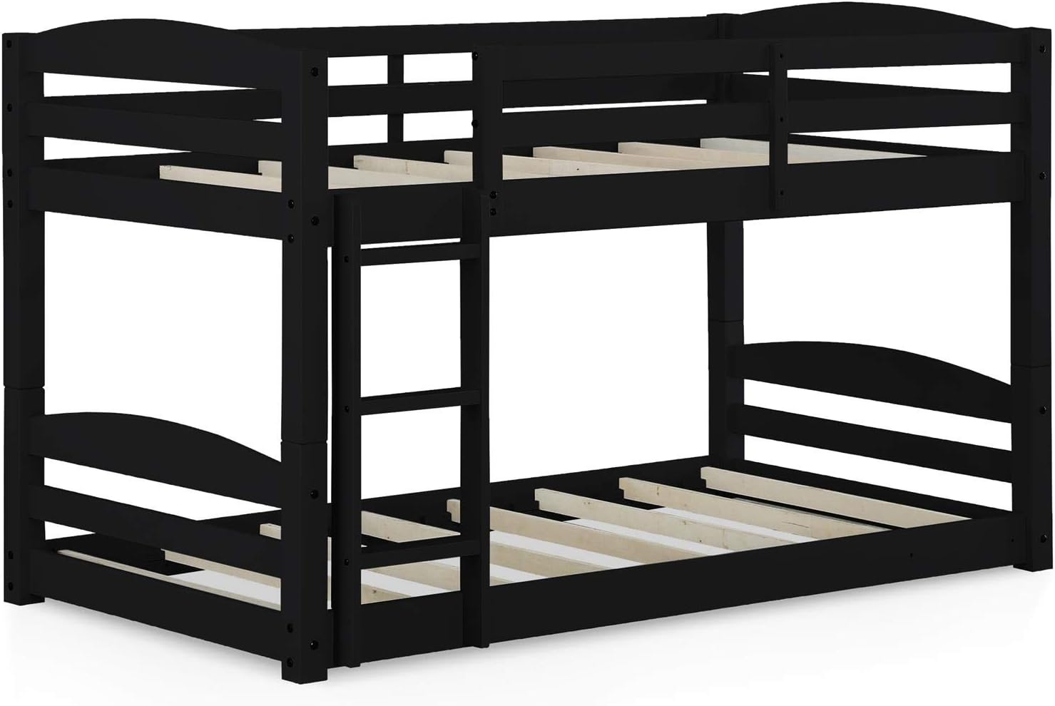 DHP Phoenix Twin Bunk Bed with Ladder, Black, Space-Saving Design, Solid Wood Construction