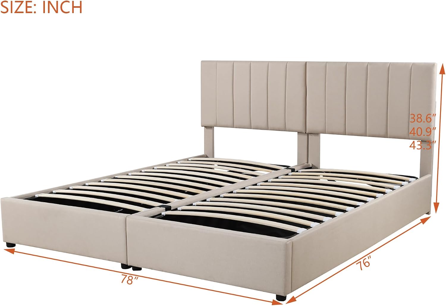VilroCaz King Size Upholstered Platform Bed with Hydraulic Storage System, Upholstered Linen Platform Bed with Height-Adjustable Channel Tufted Headboard, Sturdy Slats Support (Beige-12.11)