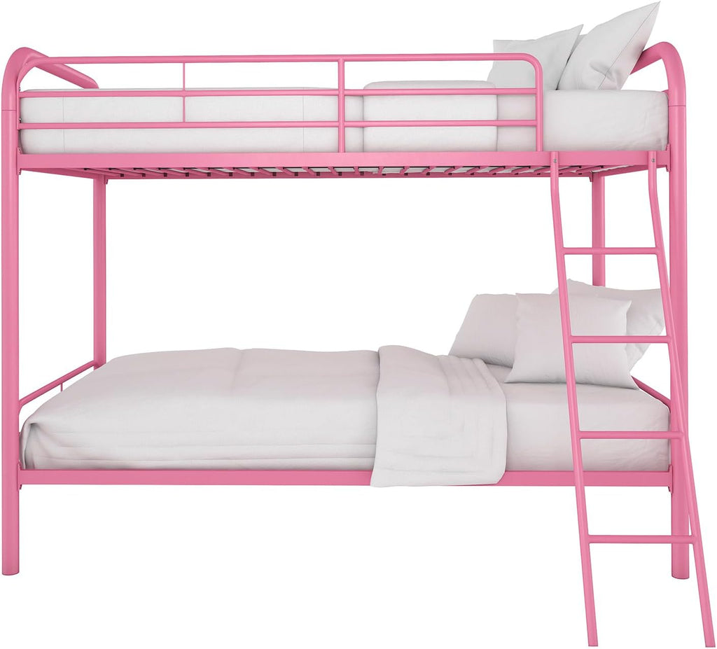 DHP Dusty Twin over Twin Metal Bunk Bed with Secured Ladder, Pink