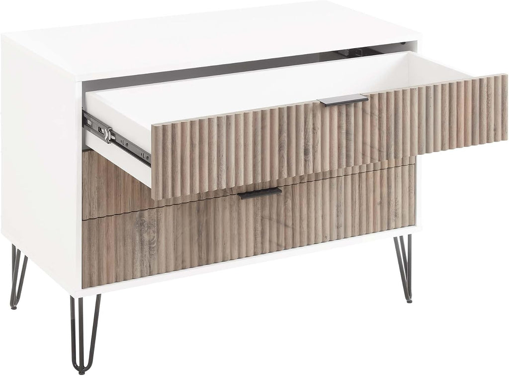 Manhattan Comfort Dumbo 3-Piece Modern Dresser Drawer and Nightstand Set, Tall and Standard - Vertical Ribbed Design - No Tool Assembly Storage for Bedroom & Living Room, White/Grey