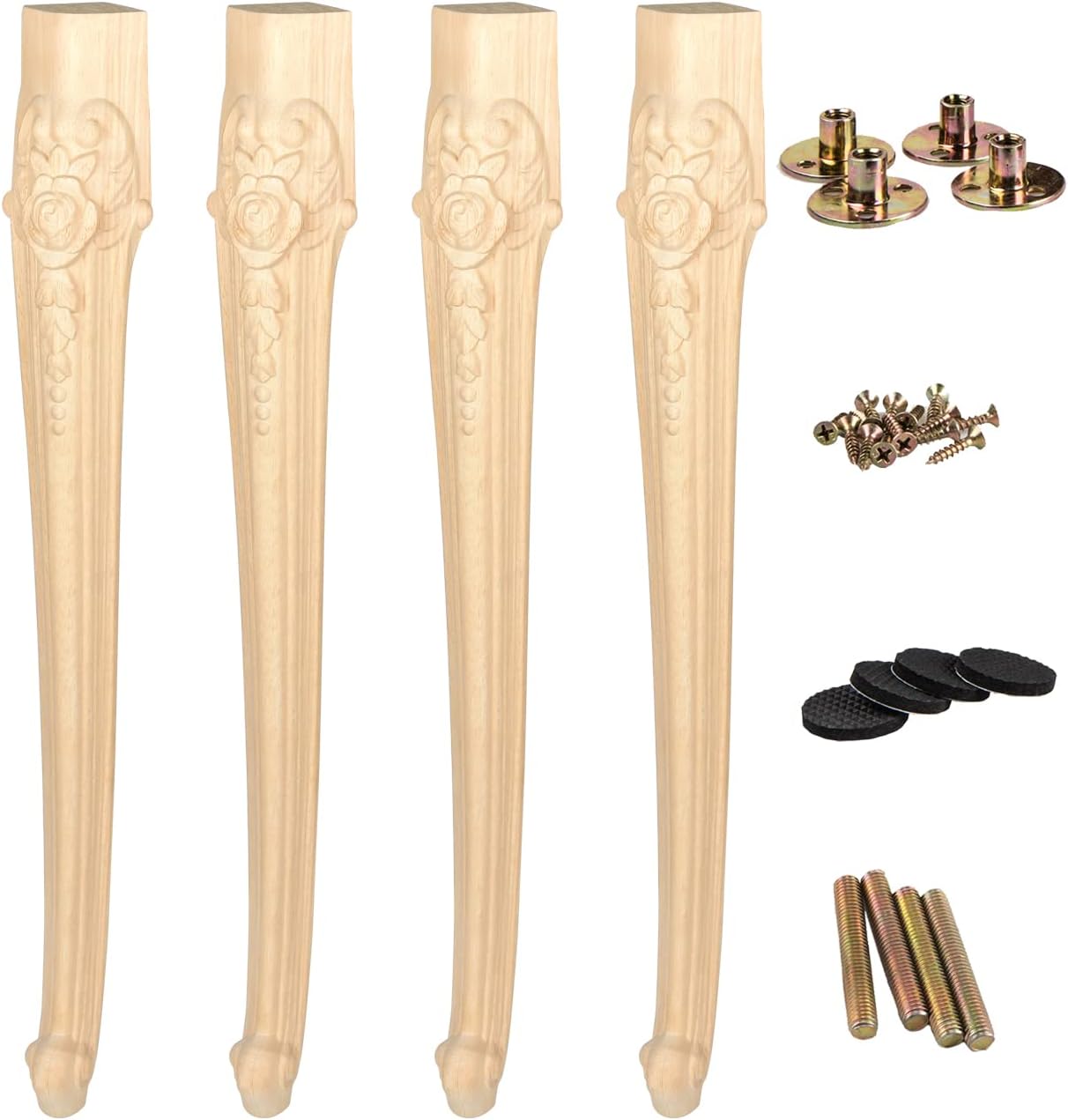 La Vane 30 inch / 75cm Wooden Furniture Legs, Set of 4 European Style Solid Wood Carving Unfinished Furniture Replacement Feet Decoration for Sofa Cabinet Wardrobe Table Loveseat