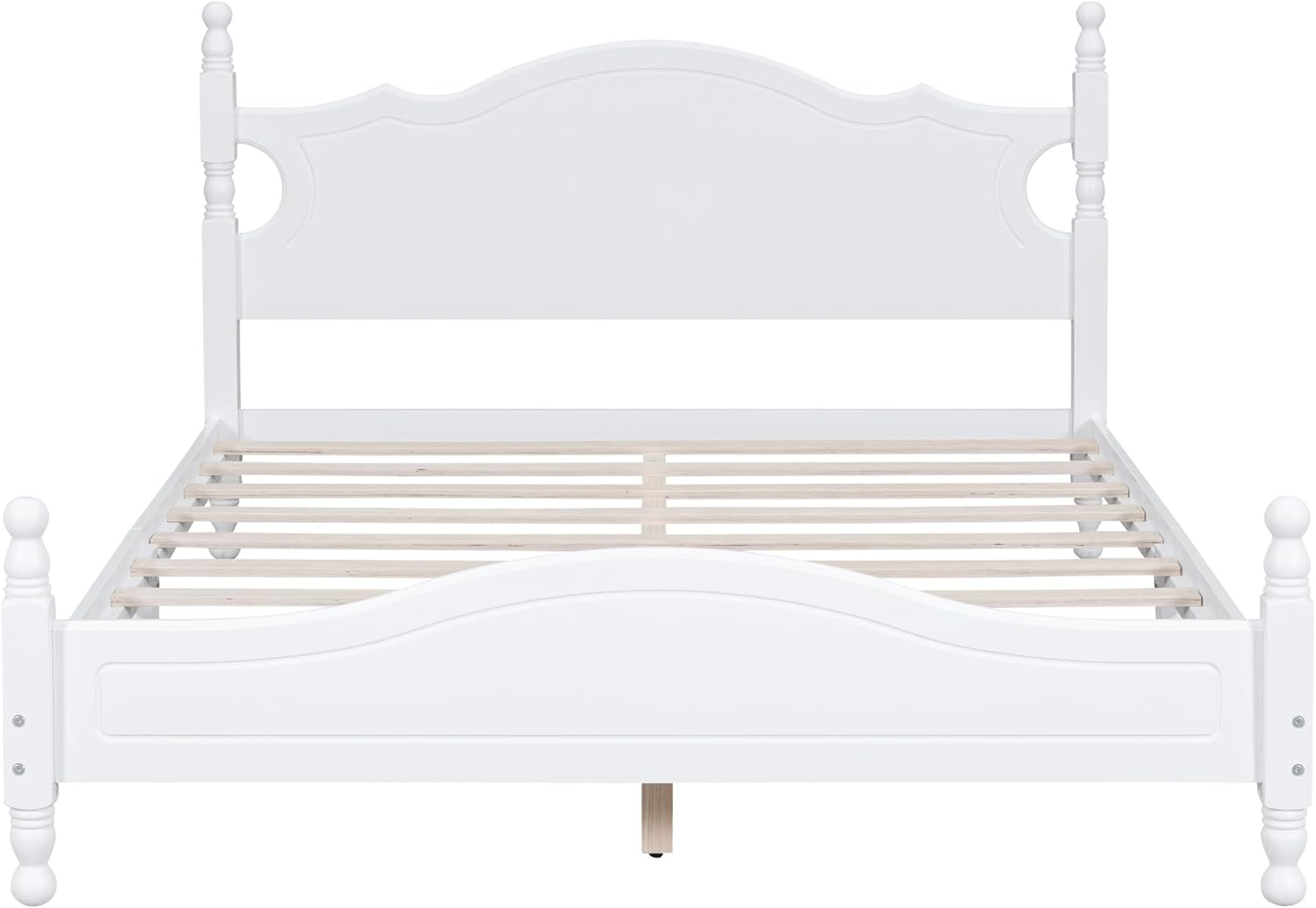 JIVOIT Retro Style Platform Bed with Headboard and Footboard, Queen Size Wood Platform Bed Frame with Wooden Slat Support, Solid Wood Foundation, No Box Spring Required (White,Queen,5)