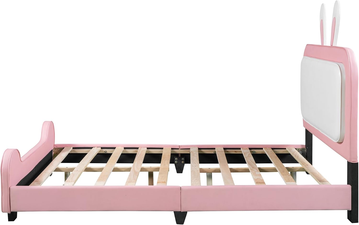 Full Size Upholstered Rabbit-Shape Princess Bed,with Headboard and Footboard Frames Platform Bed for Girls Boy Teen Full Bed Frames for Kids Bedroom Atmosphere Easy to Assemble (Pink+White, Full)