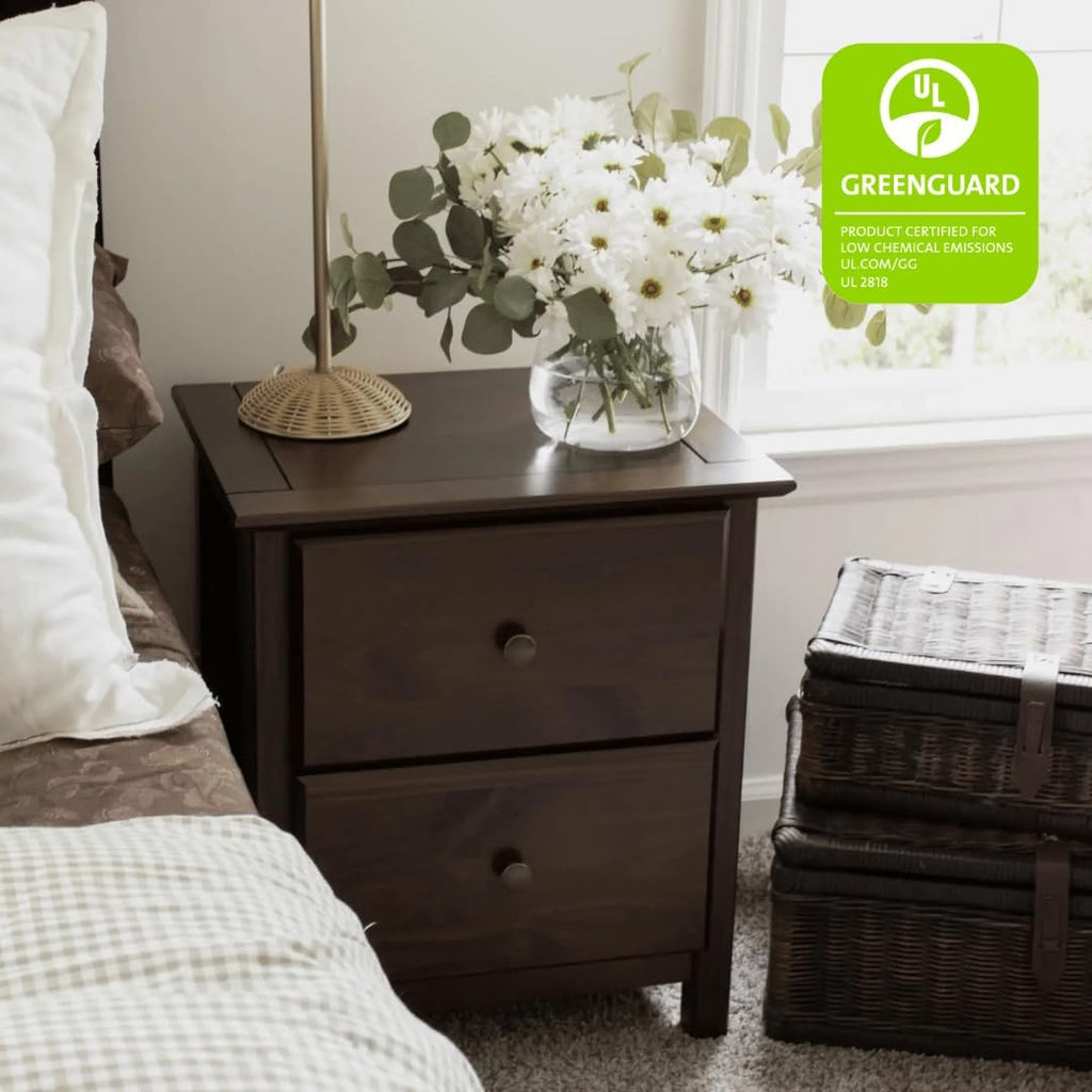 Grain Wood Furniture Shaker 2-Drawer Bedside Nightstand, Solid Wood with Expresso Finish