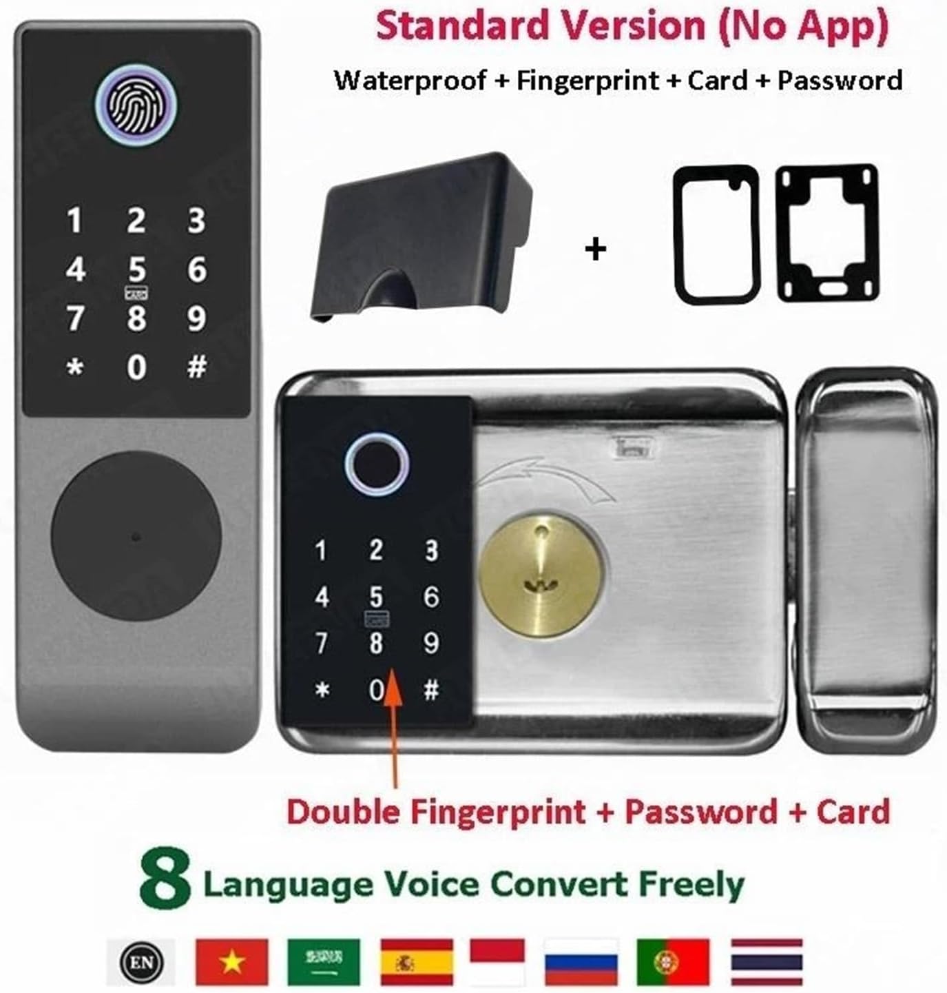 Tuya Smart Lock Waterproof IC Card Remote Control Digital Keypad Electronic Outdoor WiFi Fingerprint Lock for Home Garden Gate(Double NO APP B)