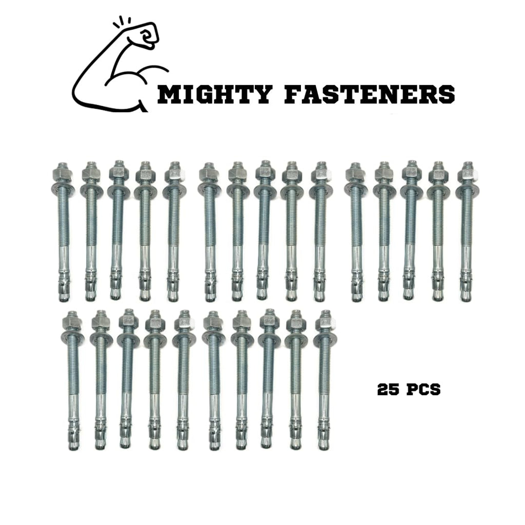 MIGHTY FASTENERS Zinc-Plated Steel Wedge Anchors, 3/4' X 8 1/2' - Heavy-Duty Mounting Bolts for Concrete - 25 Pack