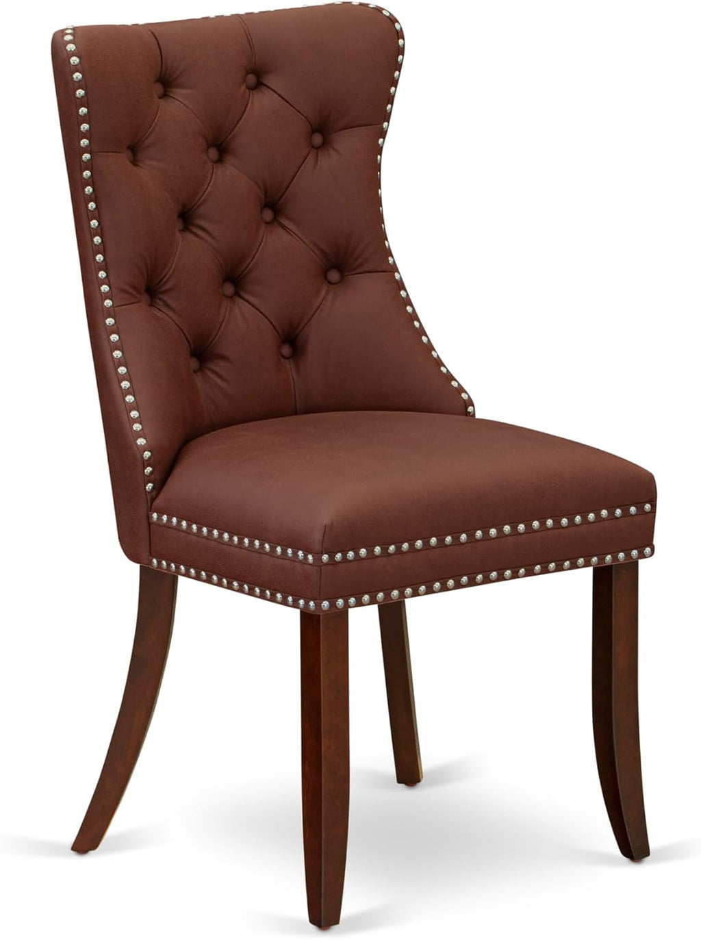 East West Furniture HLDA3-MAH-26 3 Piece Dinette Set Includes a Round Dining Table with Pedestal and 2 Polyester Fabric Upholstered Parson Chairs, 42x42 Inch, Mahogany