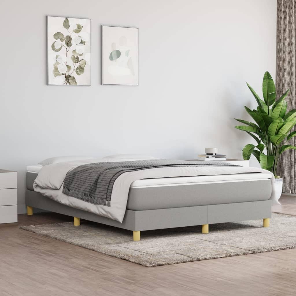 Light Grey Queen Fabric Bed Frame with Polyester Upholstery and Engineered Wood Support, Includes Plywood Slats for Enhanced Mattress Stability and Durable Construction,
