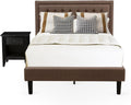 Casafoyer KD18F-1GA06 2 Pc Bedroom Set - 1 Full Platform Bed Brown Linen Fabric Padded and Button Tufted Headboard - 1 Wooden Nightstand with Wooden Drawer - Black Finish Legs