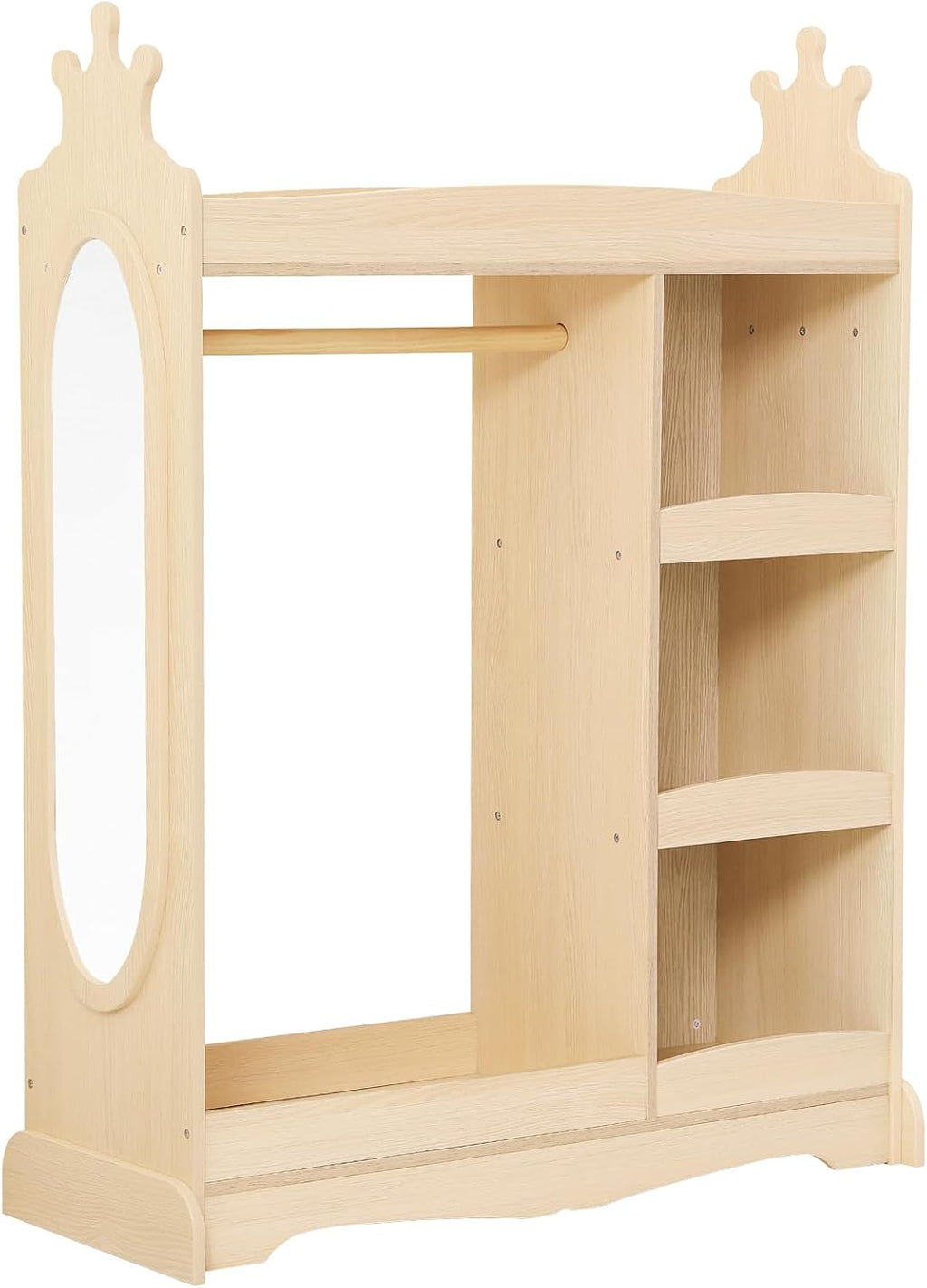 Curipeer Kids Dress up Storage with Mirror, Kids Wardrobe with Storage & 3 Hooks, Kids Closet for Girls Boys, Kids Costume Organizer, Open Hanging Armoire Wardrobe Closet for Bedroom, Natural