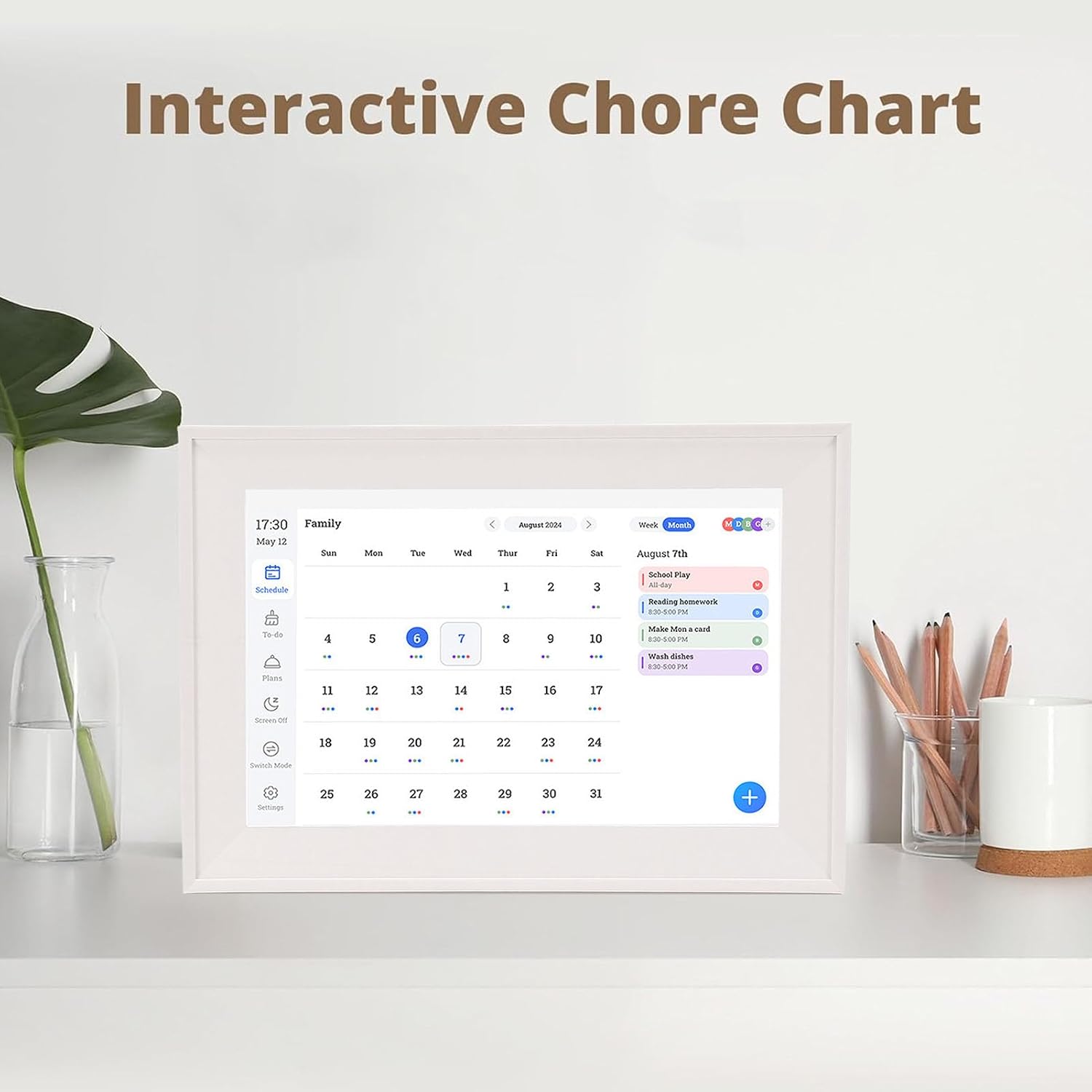 ciciglow Smart Digital Calendar, 10.1 Inch Touch Screen Wall Electronic Calendar Planner & Chore Chart for Family Schedules and Cloud Photo