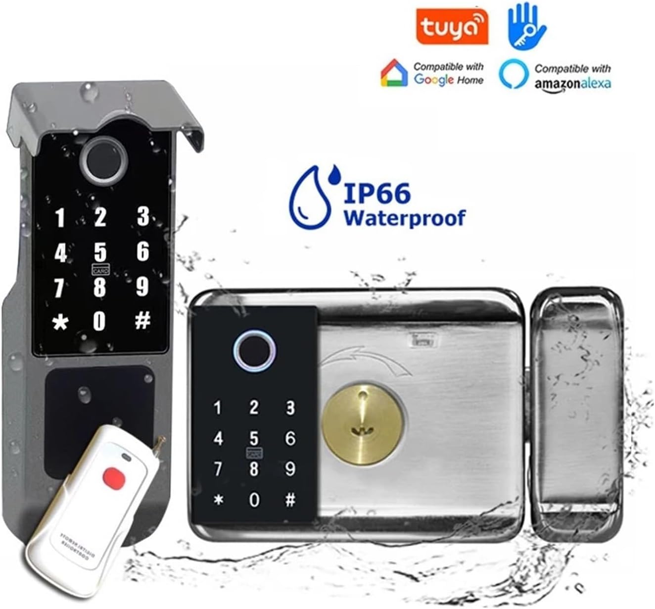 Outdoor Tuya WiFi Waterproof Smart Door Lock，Double Side Fingerprint Sensor Digital Code IC Card TTLock App，Electronic Gate Lock，Smart Lock (Color : Ttlock Code(Remote)), f17heceecc90