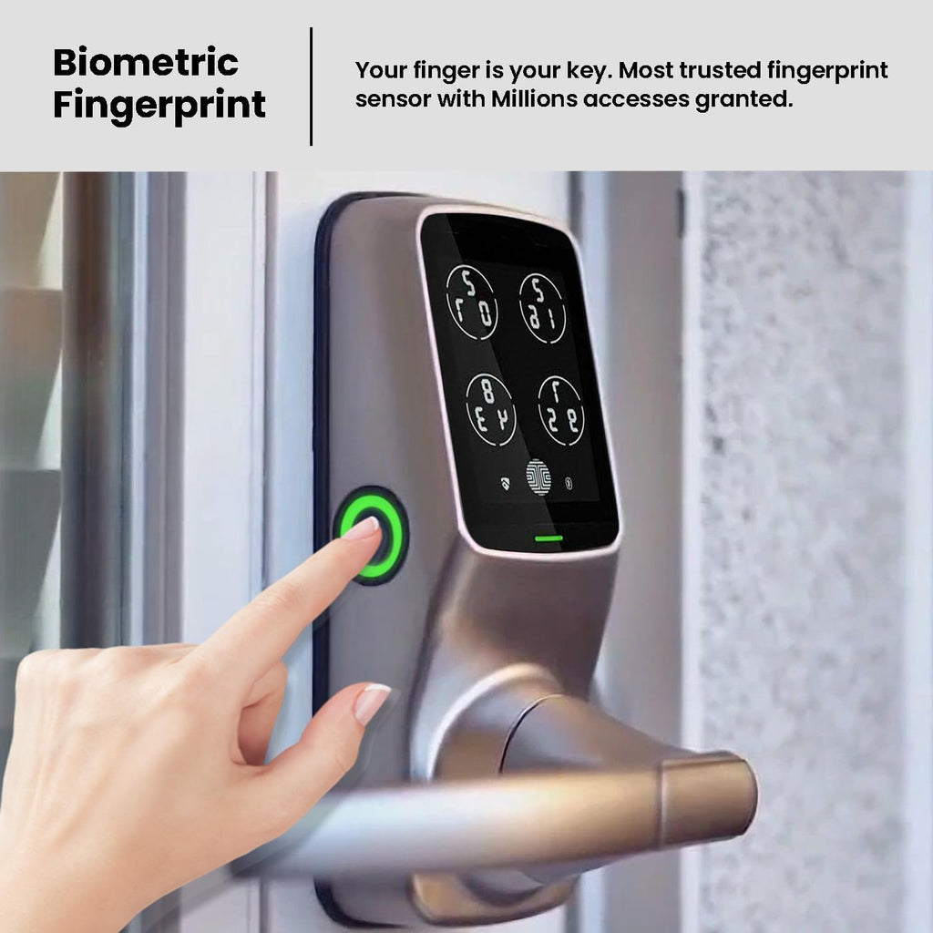 Lockly Secure Plus, Bluetooth Smart Door Lock, Keyless Entry Door Lock with Handle, PIN Genie® Keypad, 3D Biometric Fingerprint Sensor, Auto Lock