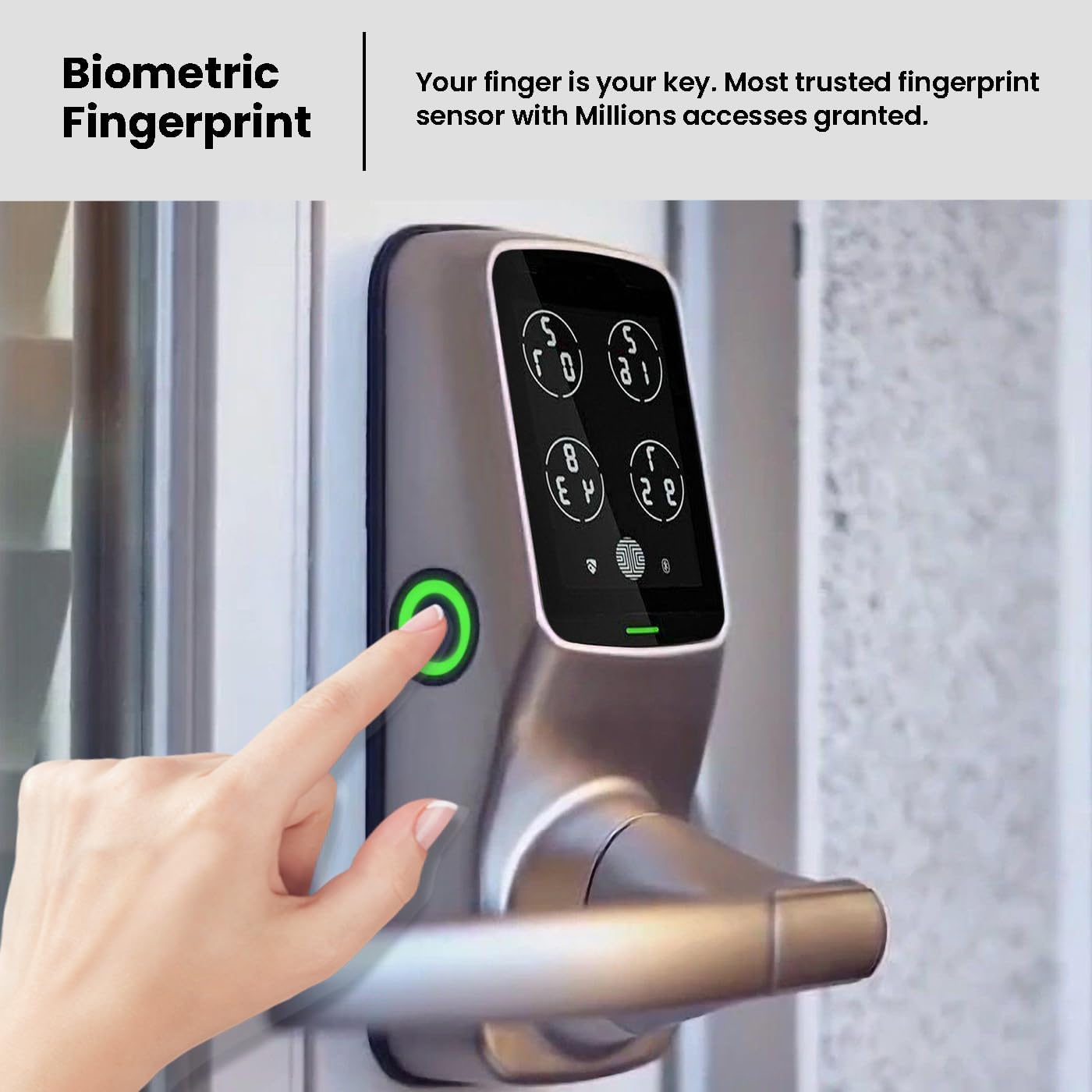 Lockly Secure Plus, Bluetooth Smart Door Lock, Keyless Entry Door Lock with Handle, PIN Genie® Keypad, 3D Biometric Fingerprint Sensor, Auto Lock