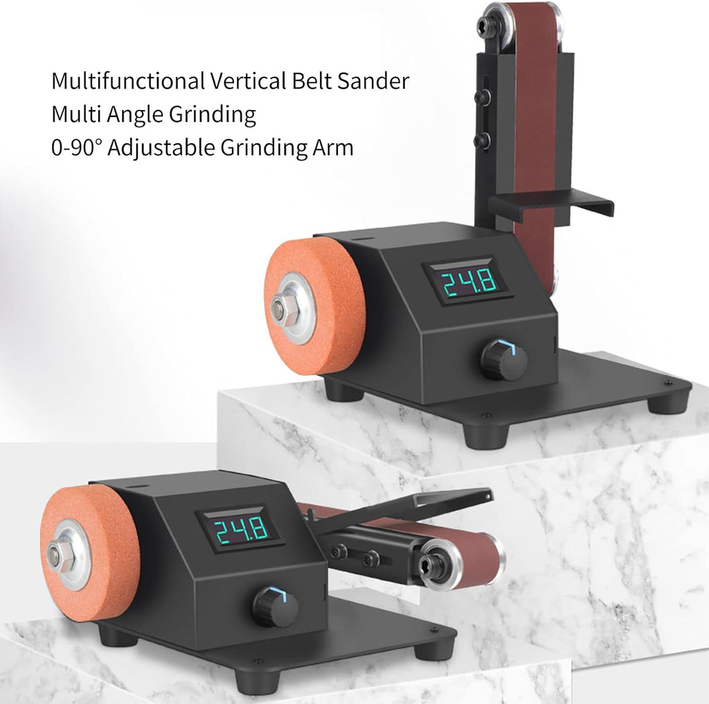 Benchtop Belt Sander with 10 Abrasive Belts 30 Type, 350W 0~90° Adjust Digital Display Sanding Belt Machine, 0~10000Rpm Electric Polishing Grinding Tool