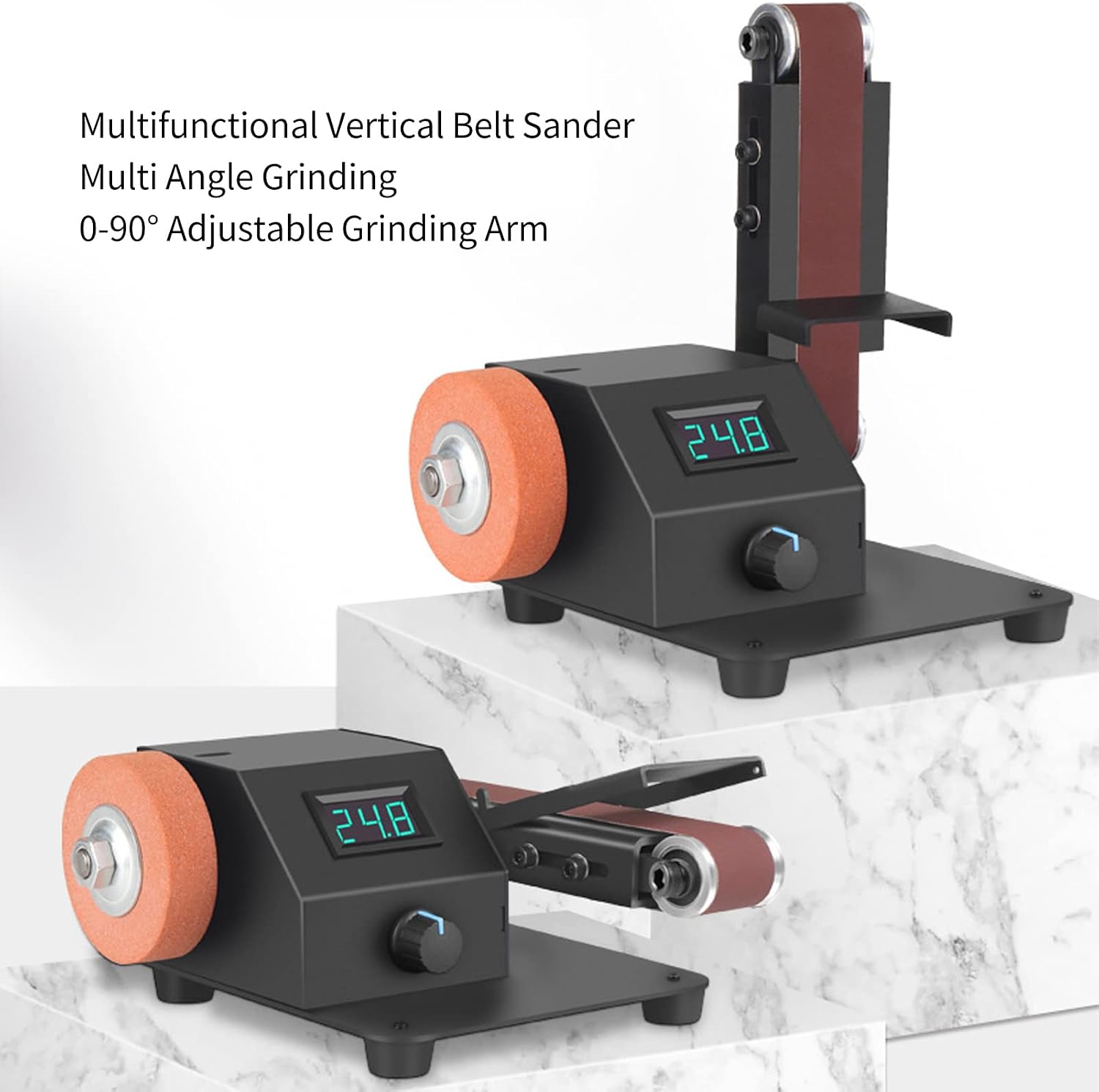 Benchtop Belt Sander with 10 Abrasive Belts 30 Type, 350W 0~90° Adjust Digital Display Sanding Belt Machine, 0~10000Rpm Electric Polishing Grinding Tool
