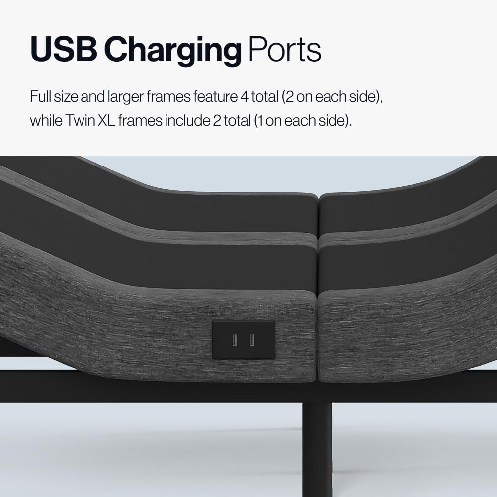 Adjustable Comfort Upholstered Premium Adjustable Base with Upgraded Motors, Massage, Wireless Remote, USB Port-Ergonomic Head and Foot Inclines, Twin XL