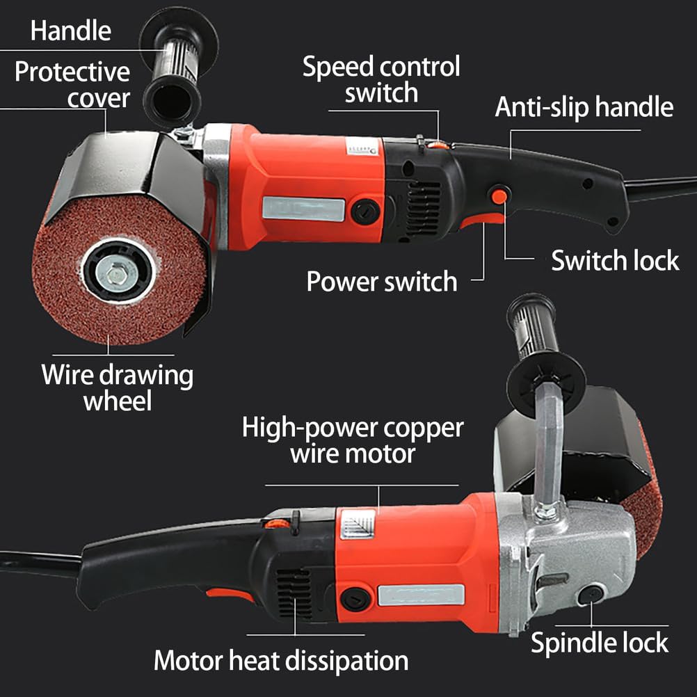 Brush Polishing Machine, Electric Handheld Polisher, Burnishing Machine 1400W, 6-speed Adjustment, Sander with Burnishing Wheel, for Stainless Steel, Metal, Floor, Wood