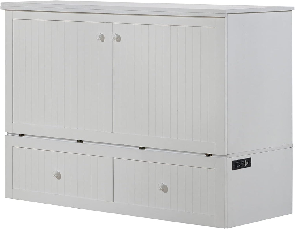 Mega Solutions Murphybedz Tuscany Murphy Cabinet Chest Bed with Charging Station 6 Inch (White, Queen)