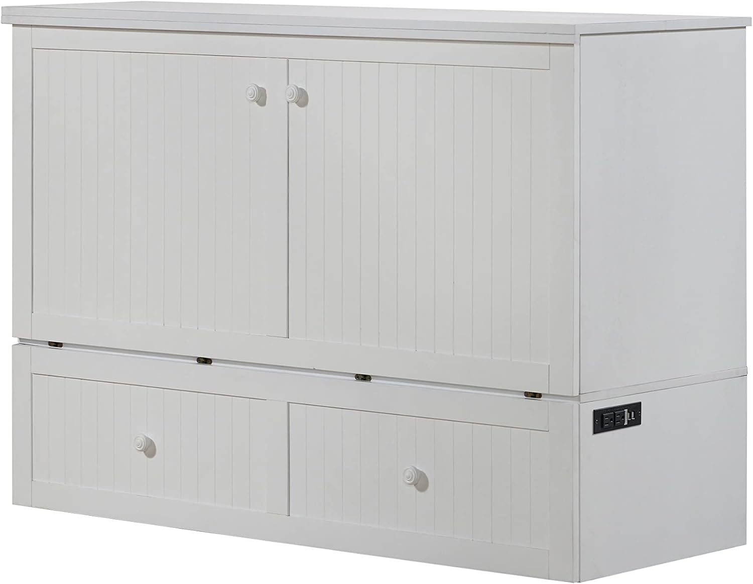 Mega Solutions Murphybedz Tuscany Murphy Cabinet Chest Bed with Charging Station 6 Inch (White, Queen)