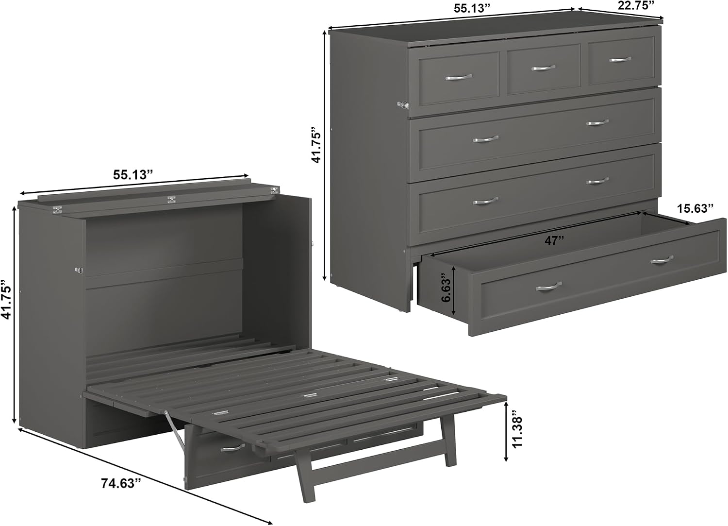 AFI Deerfield Murphy Bed Chest Full w/Charger Grey