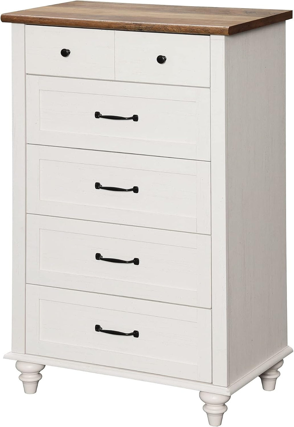 WAMPAT Off White Dresser for Bedroom with 5 Drawers, Tall Kids Dressers with Wide Chest of Drawers, Mid Century Modern Wooden Closet Storage Organizer, Samll Dressers for Living Room, Nursery, Hallway